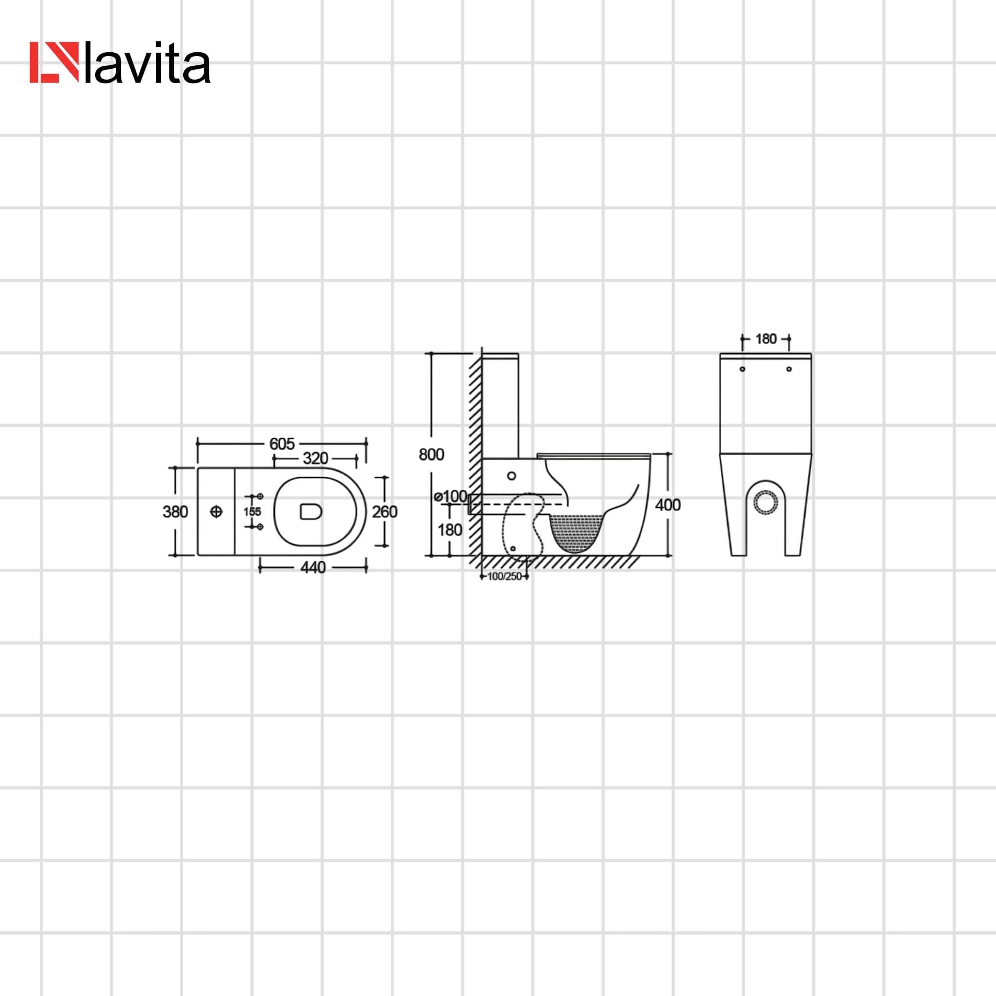 LAVITA WC monoblocco con cassetta di scarico integrata NAUTILIUS BLACK Coperchio WC con chiusura ammortizzata WC in ceramica senza brida Vaso WC Vaso WC verticale + raccordo WC