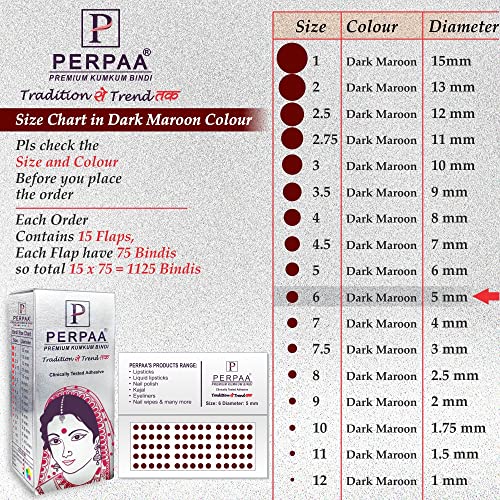 Image of PERPAA Kumkum Dark Maroon Round Bindi Book for Ladies Forehead Pack of 2-15 Flaps Each Box (Stick On) (06, Diameter 5mm)