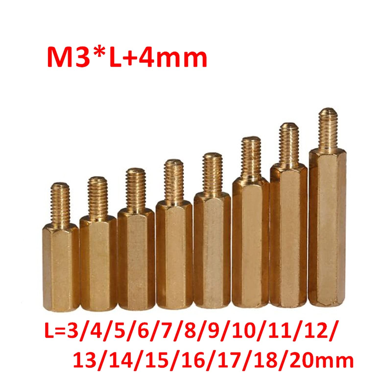 Spacer Standoff Kit, M3 Męskie sześciokątne mosiężne dystanse Śruba M3x4/5/6/7/8/9/10/11/12/14/15/18/20+4mm Słupki dystansowe do płytek PCB(20mm)