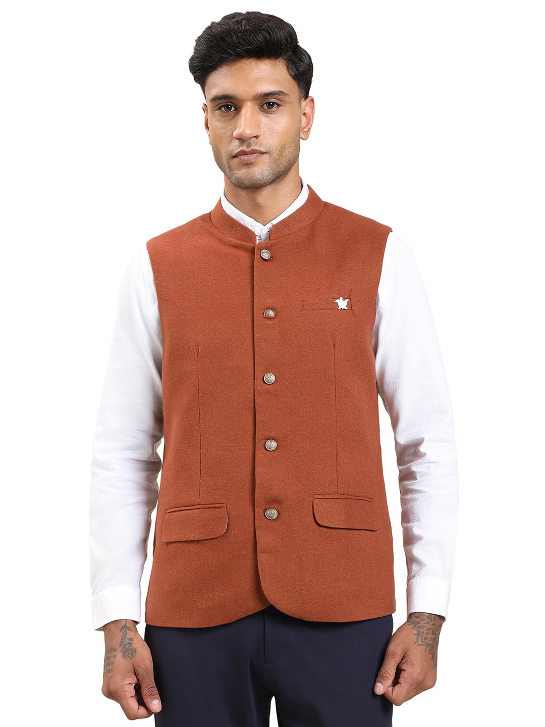 turtle Men Terry Rayon Solid Slim Fit Orange Nehru Jacket||Men's Waistcoat-picture-40