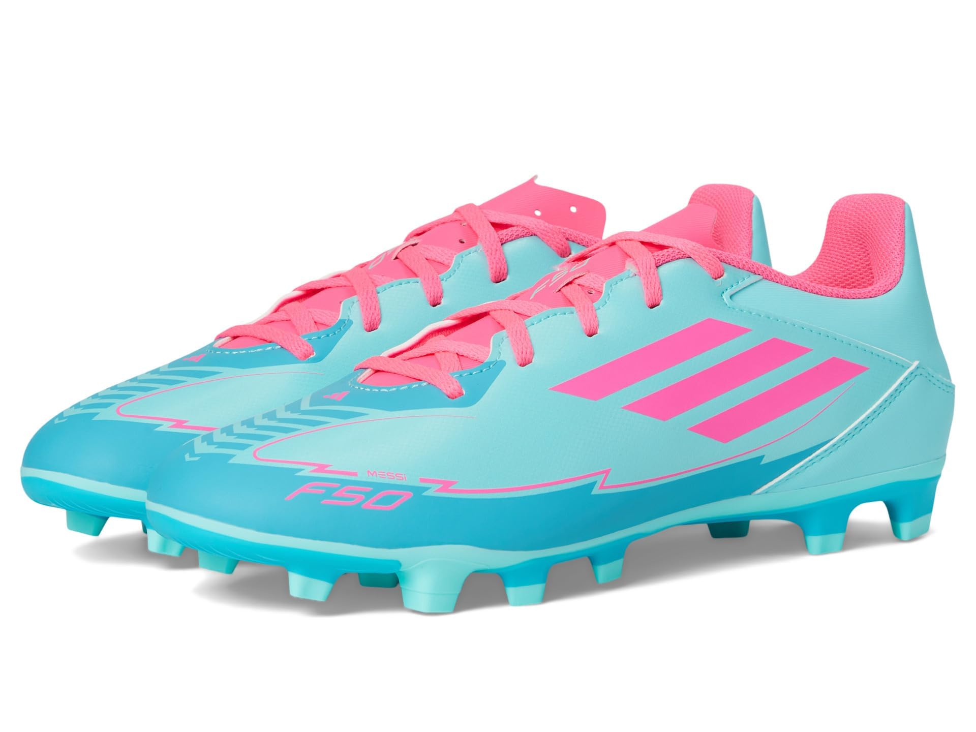 adidas Unisex F50 Club Messi Firm Multi Ground Sneaker, Flash Aqua/Lucid Pink/Lucid Cyan, 10 US Men