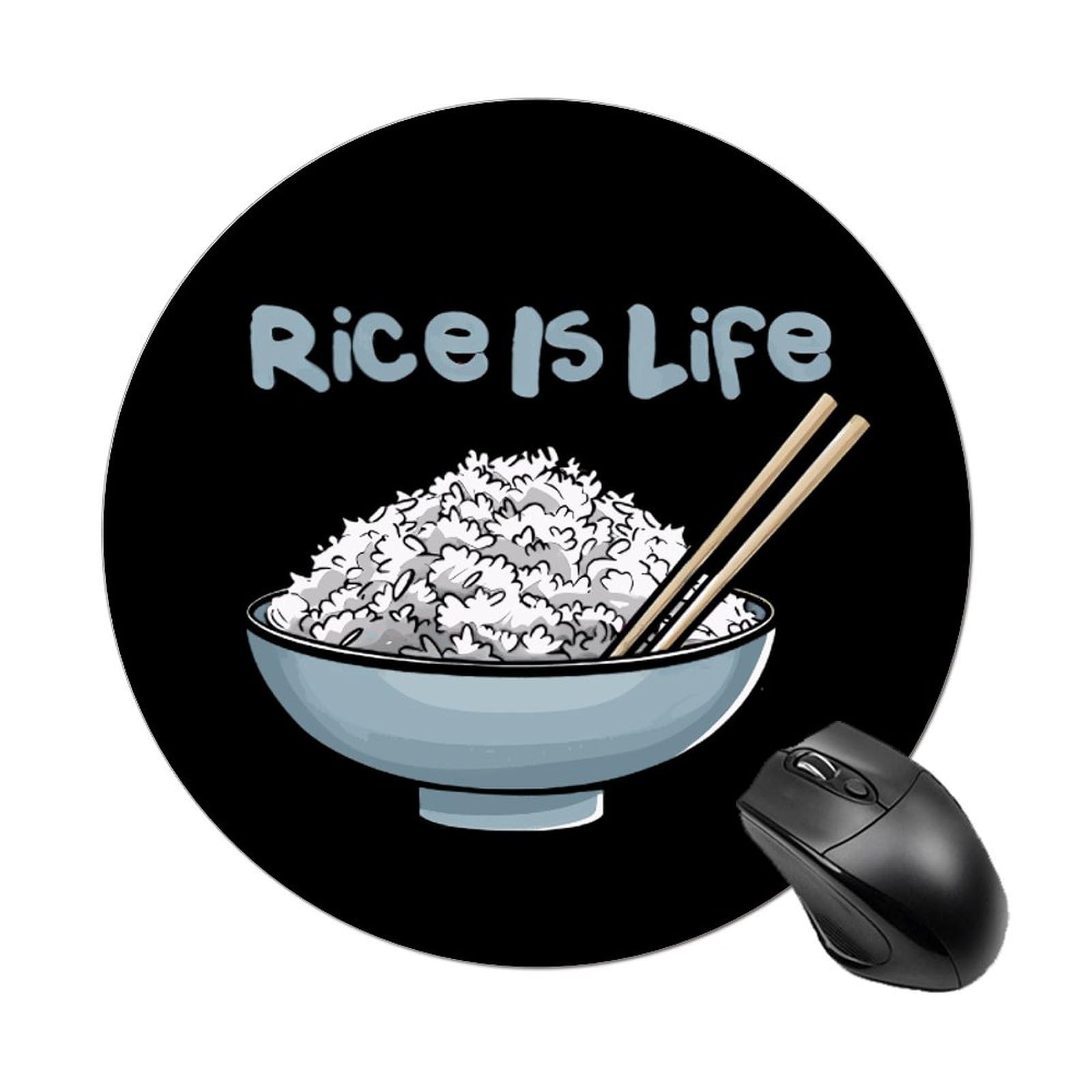 Rice Is Life Cute Round Mousepad Non-Slip Rubber Base Mousepad for Office Home Gaming