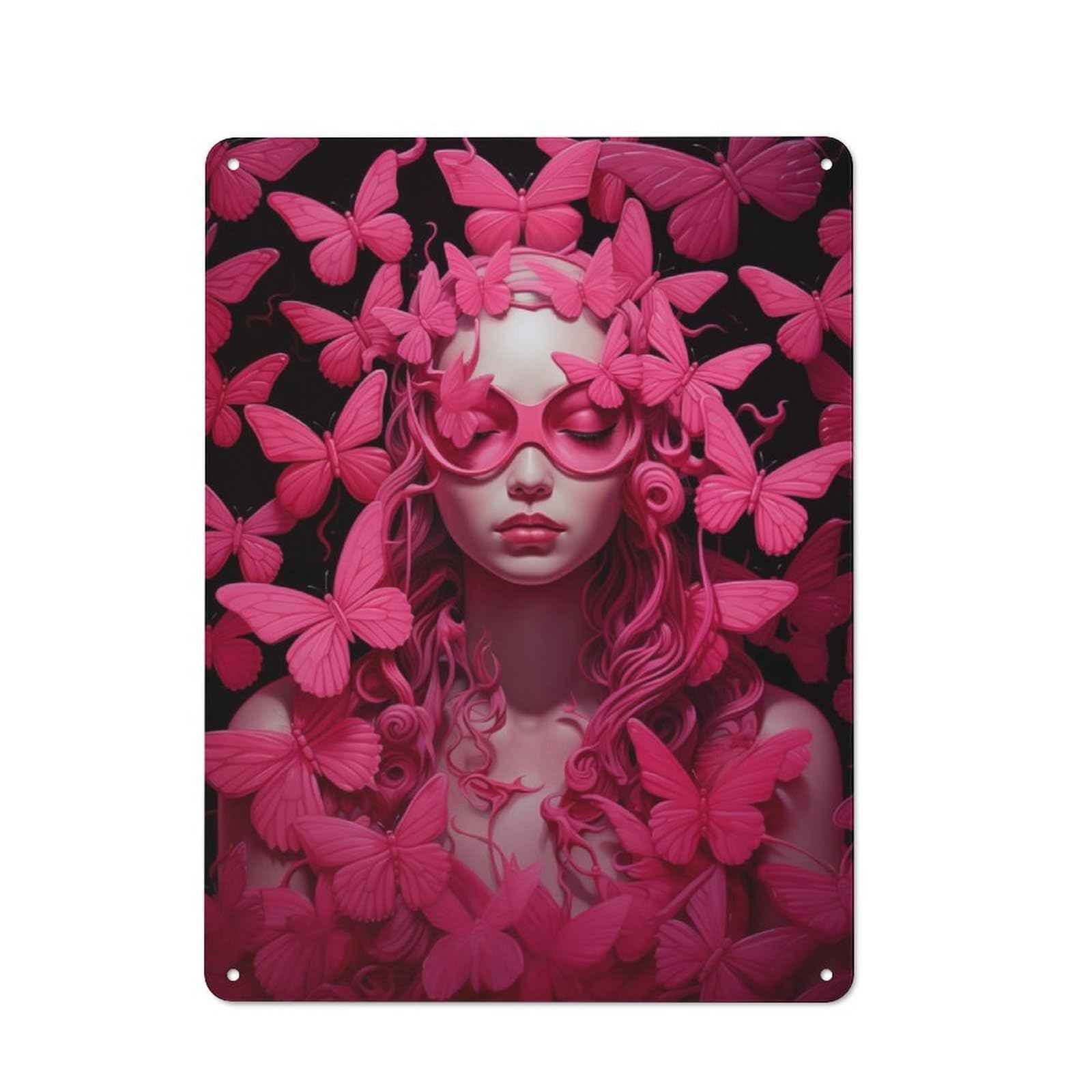 Junmoney Pink Butterflies Rustic Tin Sign 40X30cm Featuring For Bar Or Restaurant, A Housewarming Gift For Bar Decor Enthusiasts