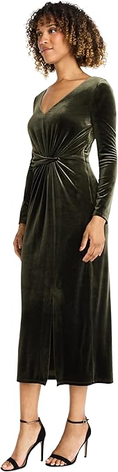 Amazon.com: Maggy London Women's V Neck MIDI Dress W/Draped