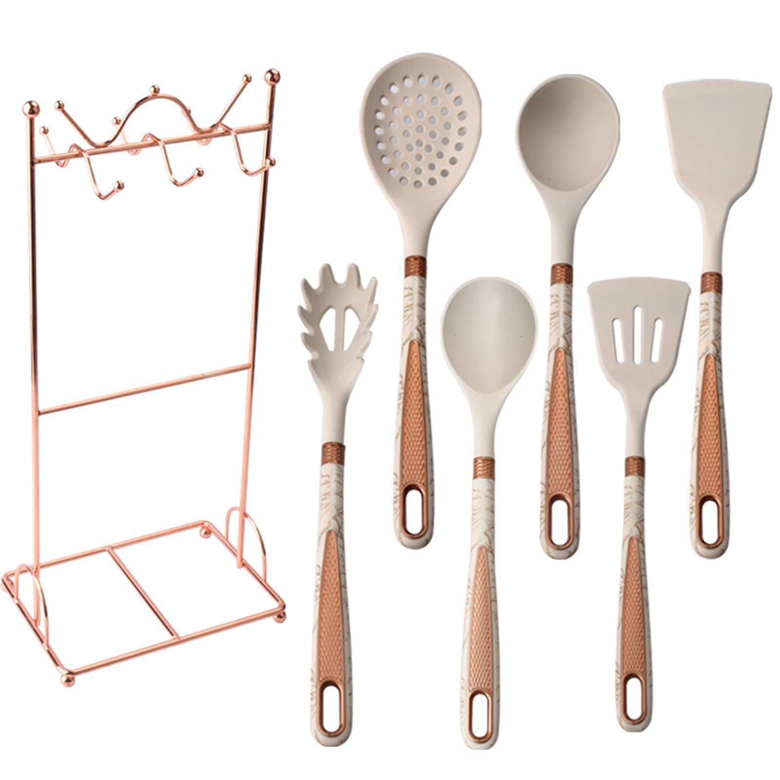 7 Stücke Küchen Kochutensilien Set, Silikon Küchenhelfer Set Mit Utensilienhalter, Hitzebeständiger Kochbesteck Set, Spülmaschinenfest, Antihaftbeschichtete,White