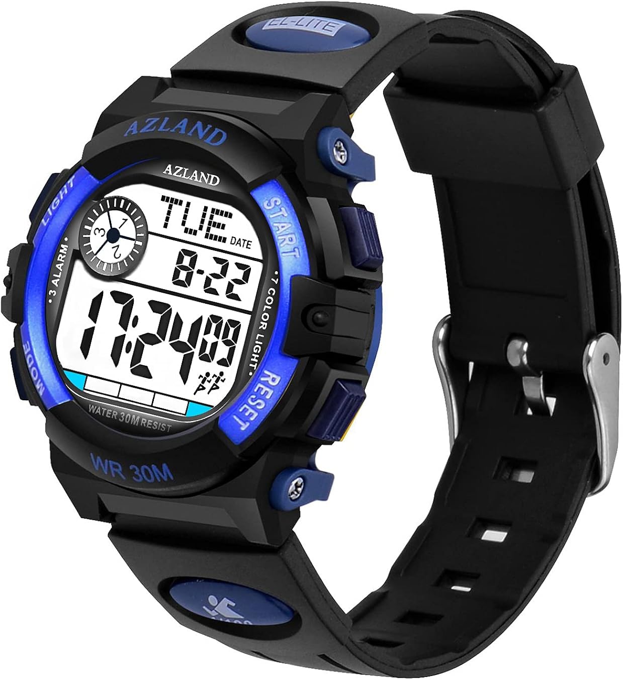 AZLAND 3 Multiple Alarms Reminder Sports Kids Wristwatch Waterproof Boys Girls Digital Watches