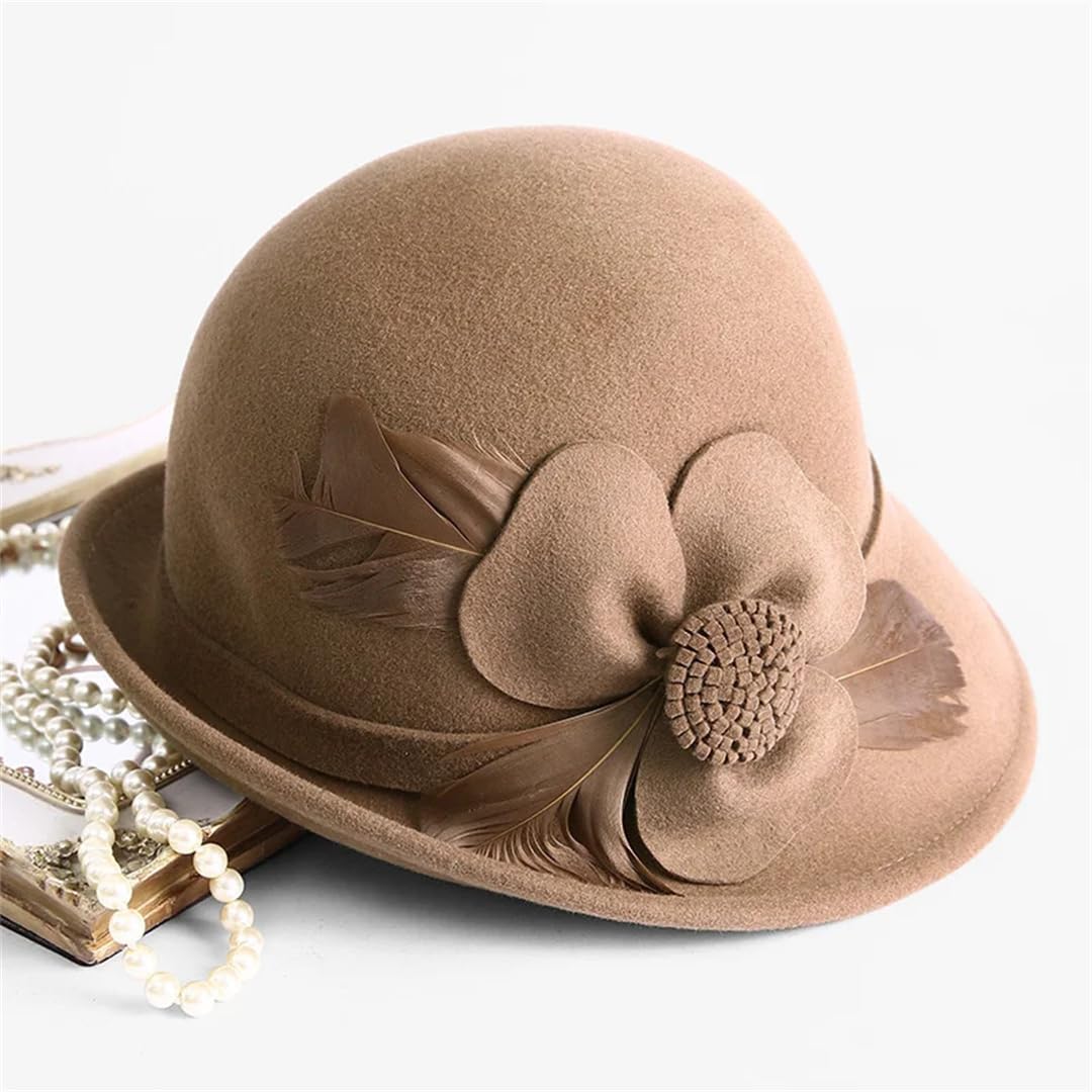 Fedora Berretto Cappello di Lana Donna Fiore Cloche Cap Lady Feltro Fedora