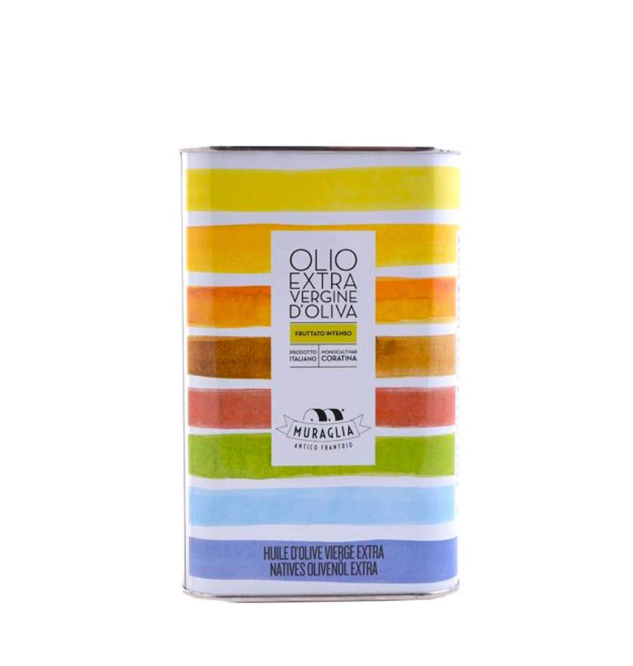 Frantoio Muraglia Olivenöl Dose – Natives Extra Vergine, 1 Liter, Regenbogen-Design, mittelkräftig fruchtig