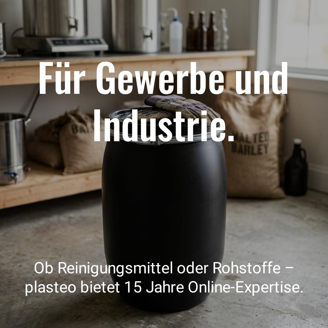 2X 120 Liter Weithalsfass Schwarz mit Deckel, Spannring und Dichtung, UN-Zulassung, HDPE Kunststofffass, Deckelfass, Lagerfass, Regentonne, Universalfass für Garten, Garage und Lager