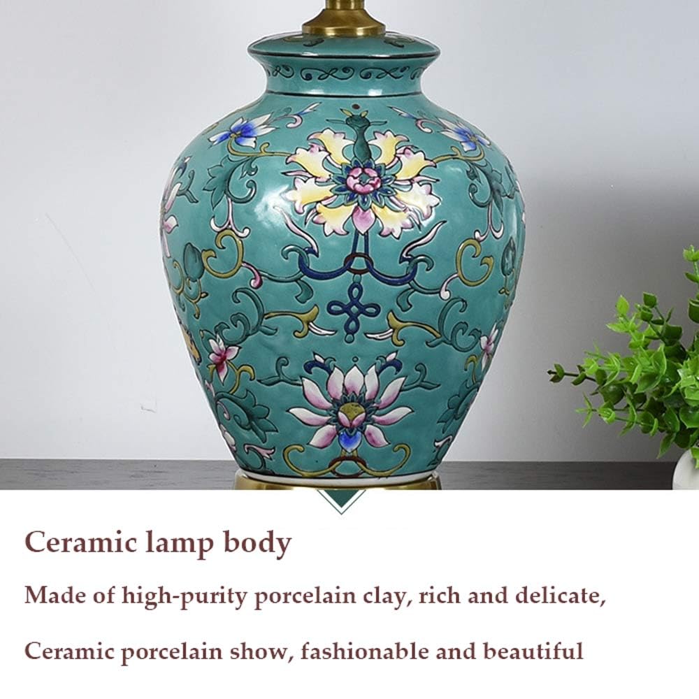 Lampada da tavolo classica cinese in porcellana verde, decorazione per la casa, fiori dipinti a mano, lampada da tavolo in ceramica, per soggiorno, corridoio, sala studio