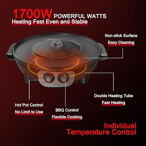 Miniatura 4 de Food Party Olla caliente con parrilla 2 en 1 parrilla eléctrica sin humo y olla caliente Combo parrilla coreana barbacoa 110 V 1700 W