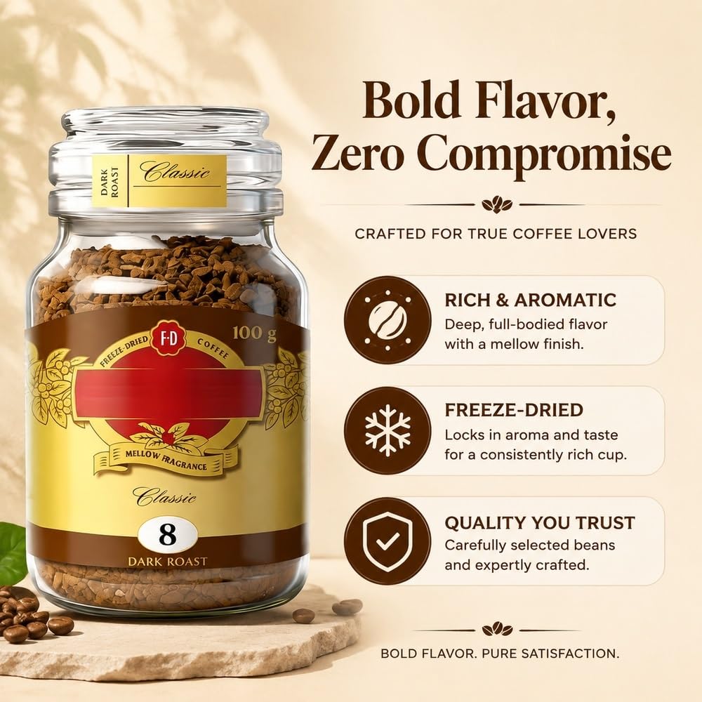 8 Caffè solubile liofilizzato in polvere, Caffè Arabica 100g