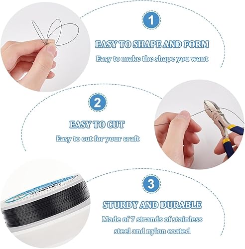 Miniatura 4 de BENECREAT 98 pies 0.02 pulgadas (0.5mm) alambre de cuentas de 7 hebras negro alambre de acero inoxidable recubierto de nailon para collar, pulsera,