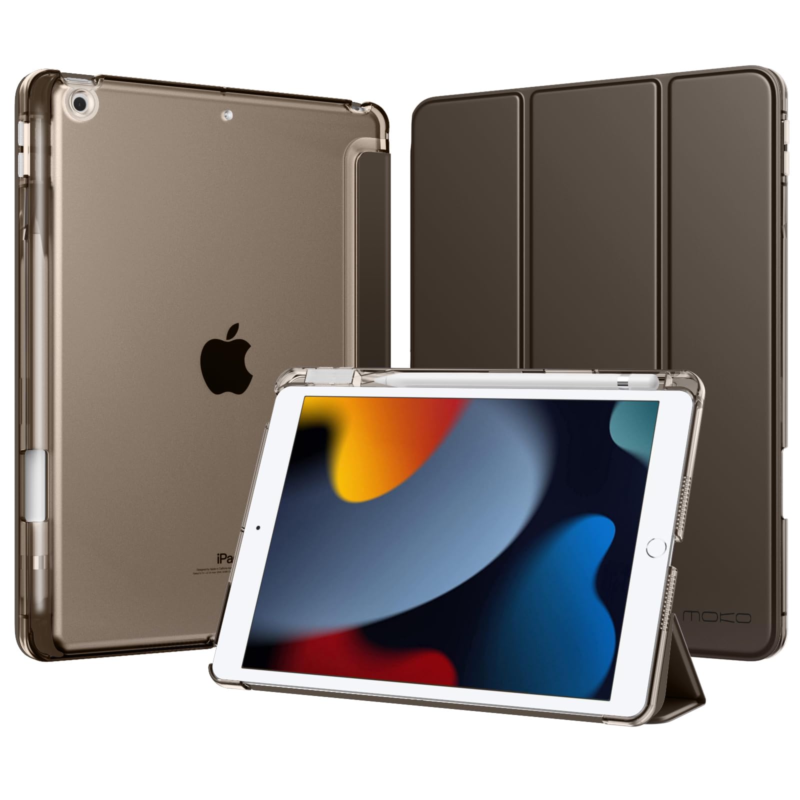 MoKo for iPad 9th/8th/7th Generation Case 10.2-Inch 2021/2020/2019 with Pencil Holder, Slim Light Trifold Smart Protective Cover for iPad 10.2 with Hard PC Translucent Back Shell, Charcoal Black