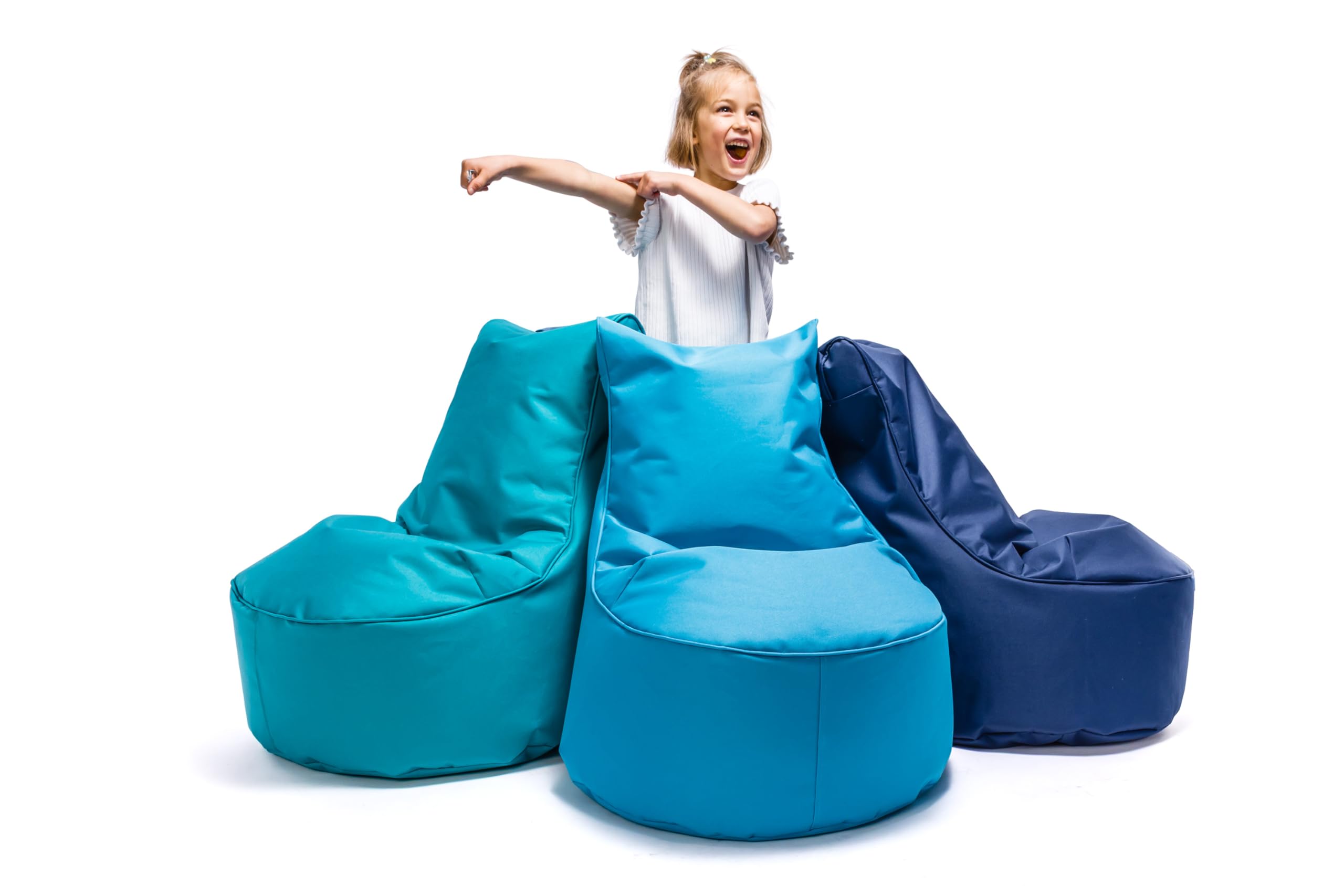 Ecopuf - Pouf avec dossier haut en polyester - Rembourrage en boules de polystyrène - Schtroumpf pour s'asseoir adapté pour l'extérieur et l'intérieur - Petite taille 65 x 75 cm, couleur bleue