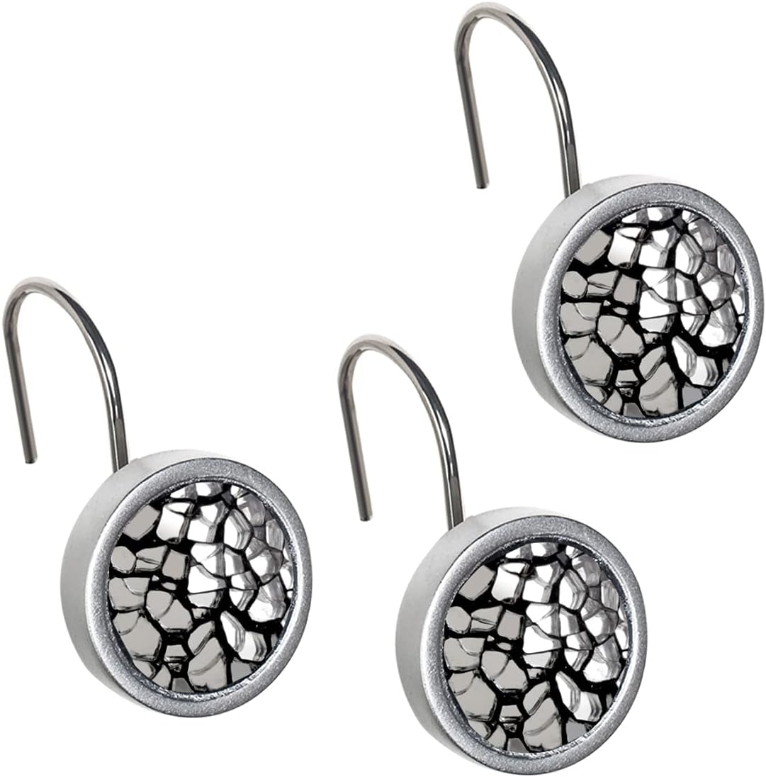 DWËLLZA Silver Shower Curtain Hooks Set of 12 Decorative