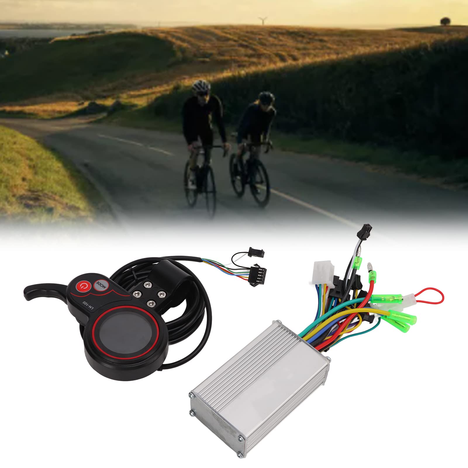 BuyWeek Kit de Contrôleur de Moteur sans Balais pour Vélo Électrique, 24V 36V 48V 350W Contrôleur de Scooter Électrique avec LH100 Panneau d'Affichage LCD Accélérateur au Pouce 2 en 1 Harnais Intégré
