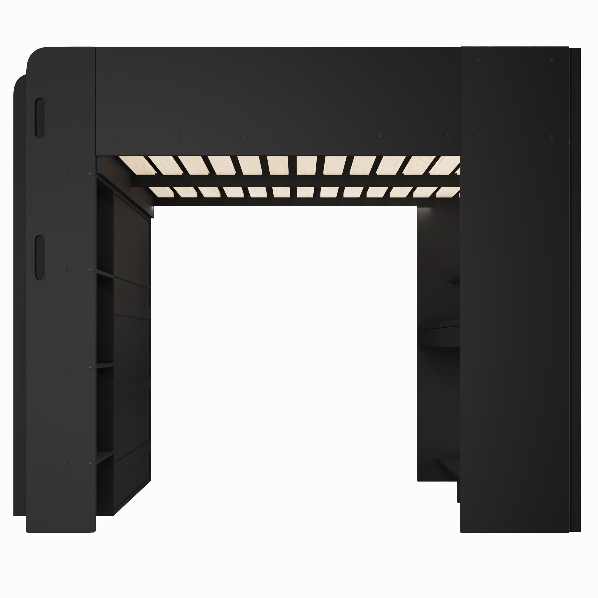 Letto a soppalco da gaming in legno, 140 x 200 cm, con scrivania, guardaroba, vano portaoggetti a più livelli, nero