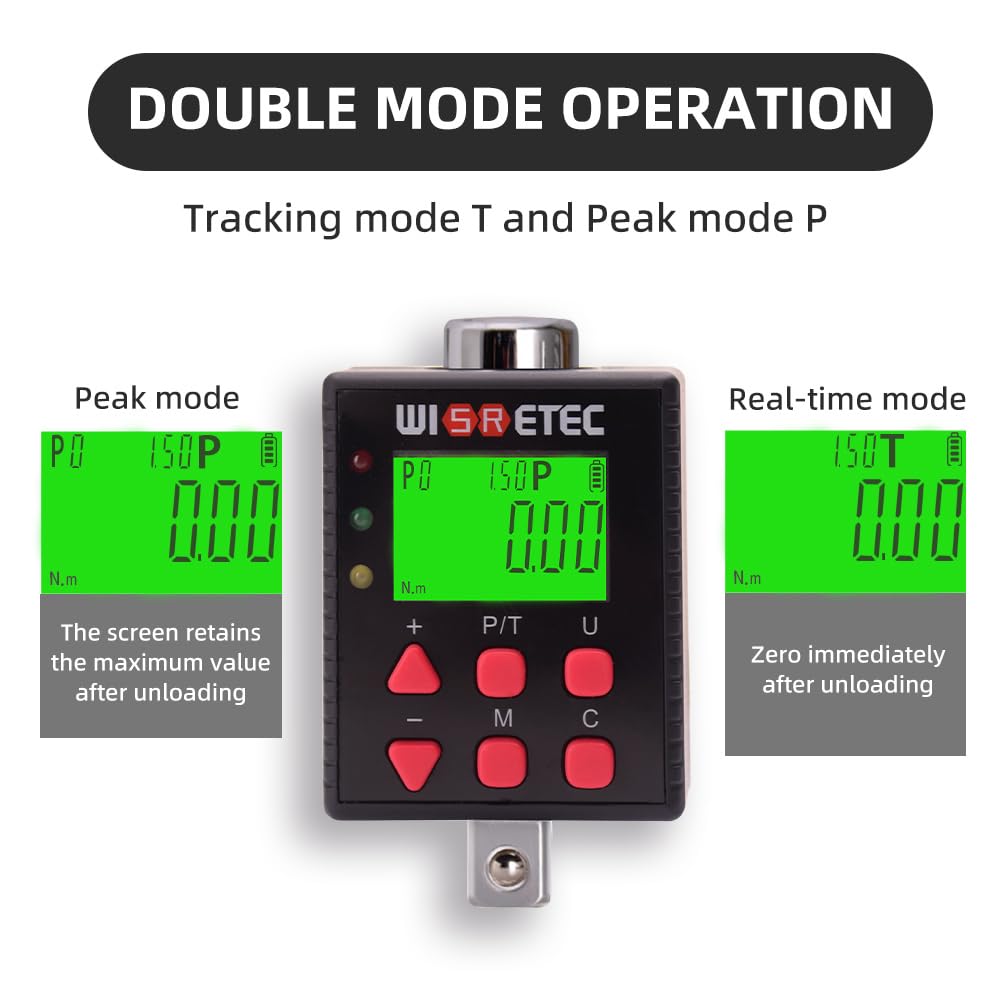 Compteur de couple numérique, affichage numérique rétroéclairé, clé, testeur de couple, deux modes de fonctionnement, cinq unités réglables, commutables avec fonction buzzer et voyant LED