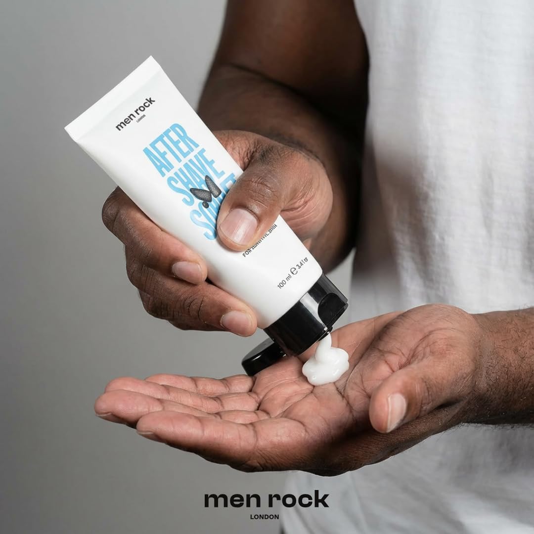 Men Rock Sensitive balsam po goleniu dla mężczyzn i kobiet – bez substancji zapachowych, łagodzi poparzenia po goleniu, wrastające włosy i podrażnienia skóry – szybko się wchłania, z estrami jojoba i