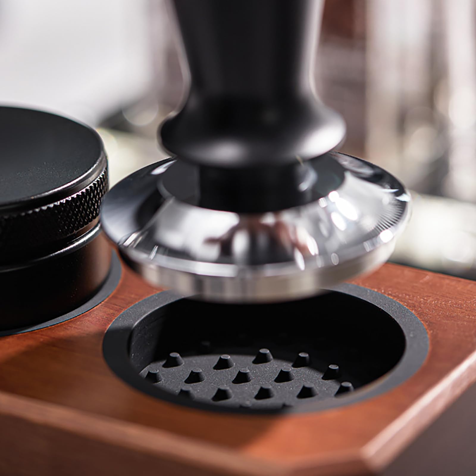 Joyeee Stazione di pressatura per espresso, 58 mm, 54 mm, 51 mm, in legno, accessorio per macchina da espresso, strumenti da barista, regolabile (accessori non inclusi)