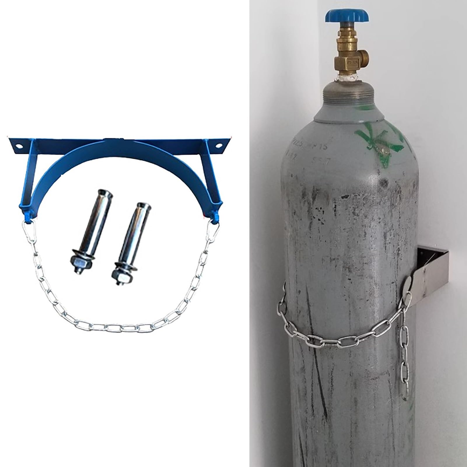 Genérico Soporte para Cilindros de Gas/portatanques de oxígeno. Soporte de Pared portátil de Alta Resistencia para bombonas de oxígeno con Tornillos y Cadena de Seguridad. Carro de Acero para cilindr
