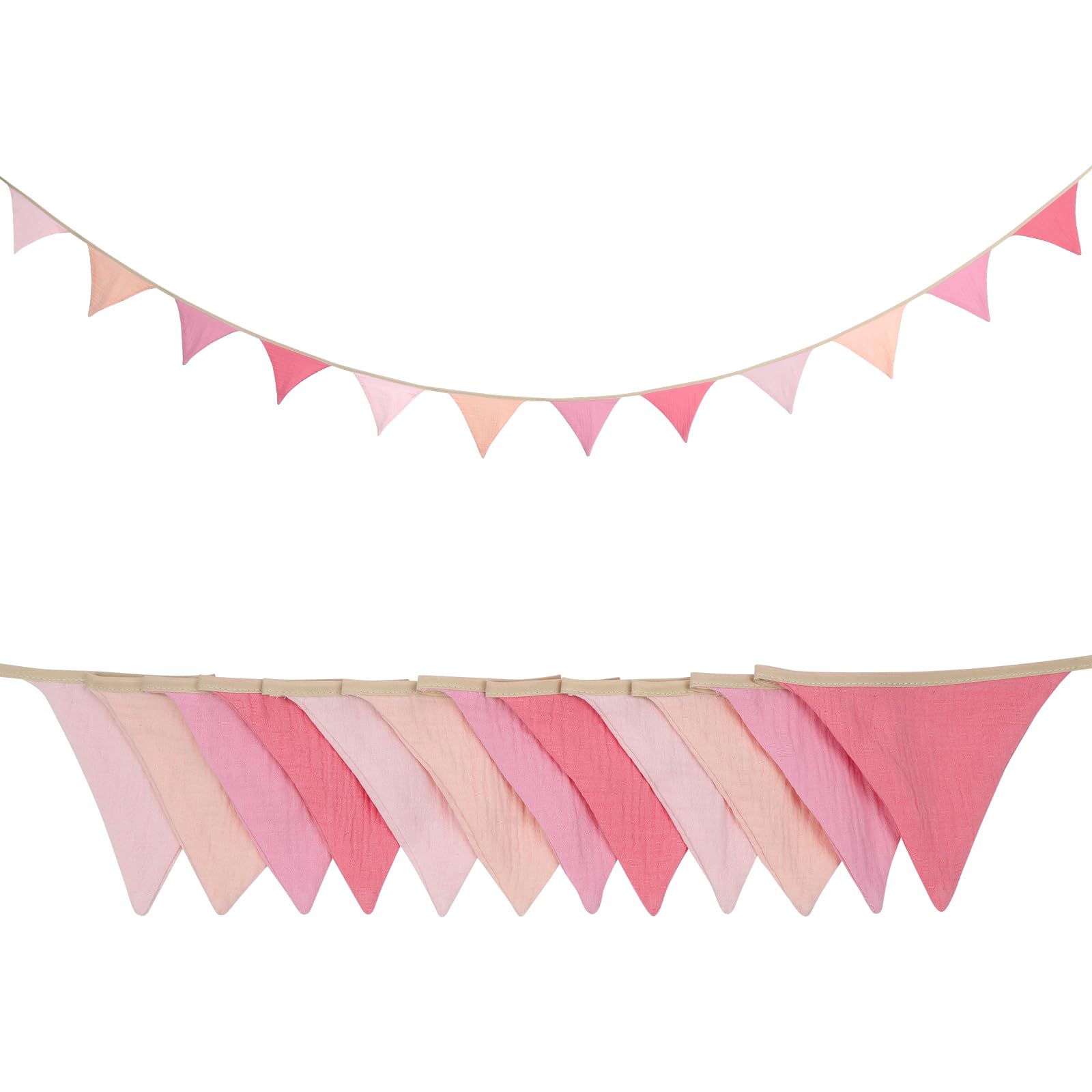 Alaoo Fabric Bunting Banner, 2.8M Triangle Garland Flags, Pink