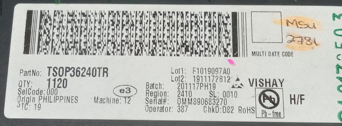 (1 PC) TSOP36240 IC IR Remote Receiver 40kHz 100?? 24m 4-Pin SMD