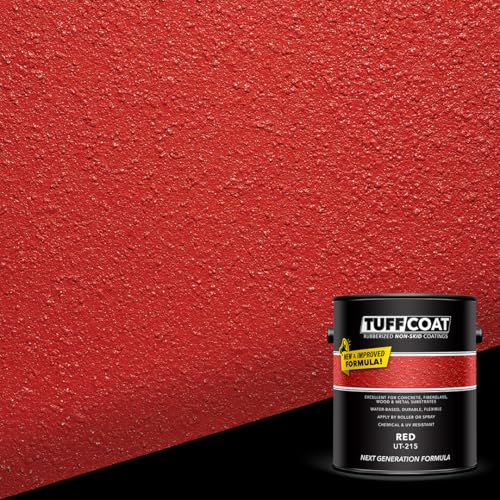 Image of Tuff Coat Medium Texture Rubberized Non-Skid Deck Coating - Textured Non-Slip Safety Surface for Pool Decks, Docks, Boat Ramps, Patios, Walkways & High-Traffic Areas (UT-215-Red 1-gallon)