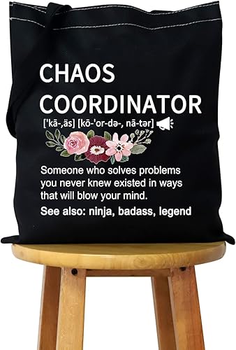 WCGXKO Chaos Coordinator - Bolsa de maquillaje con cremallera y definición divertida, Bolso Chaos negro, Cremallera