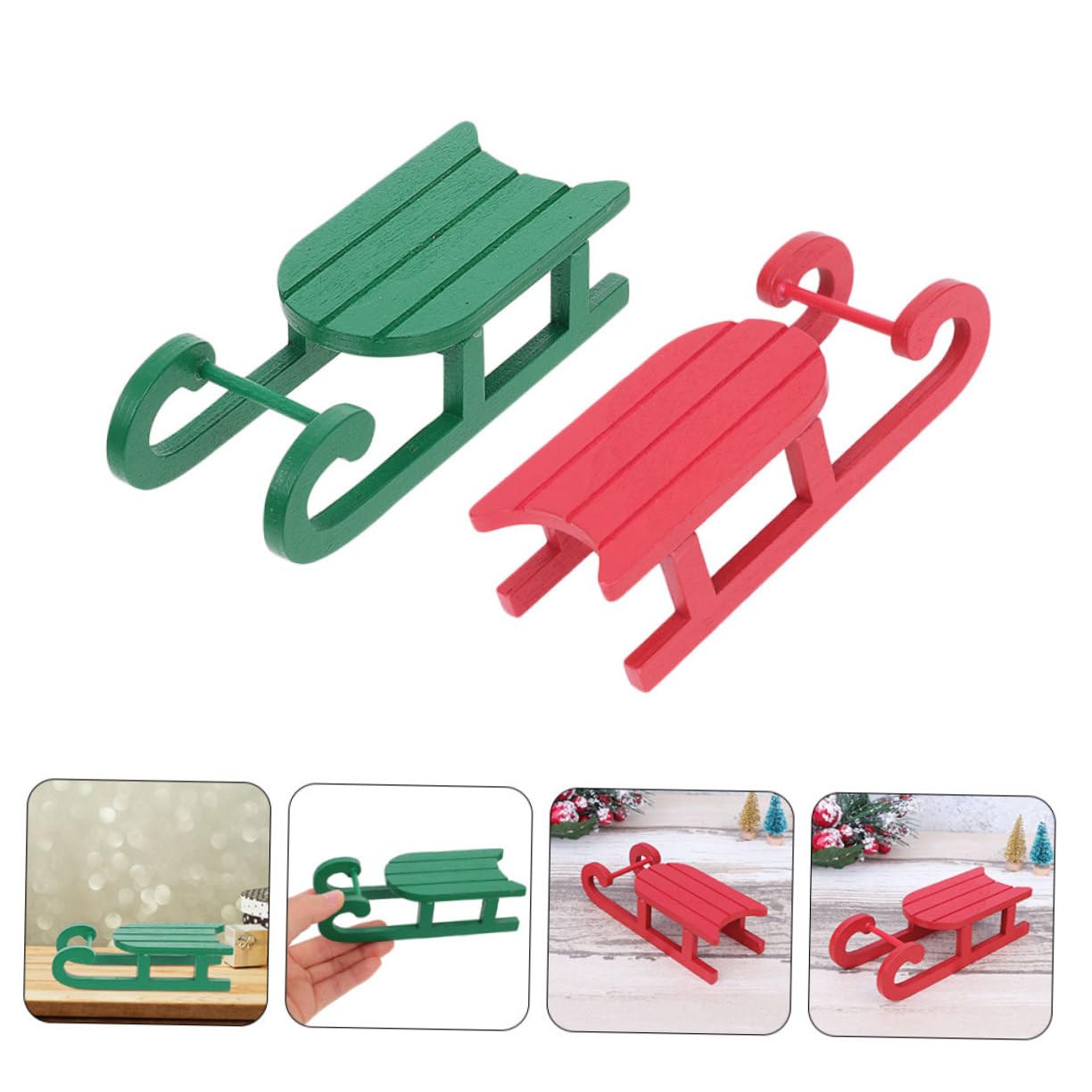 5 Juegos De Adornos Navideños De Trineo De Madera Blanca para Decoración De Escritorio Adornos Festivos para El Hogar 2 Unidades X 5