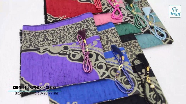 Tapete de oración islámico ihvan online con cuentas y chenilla miniatura 5