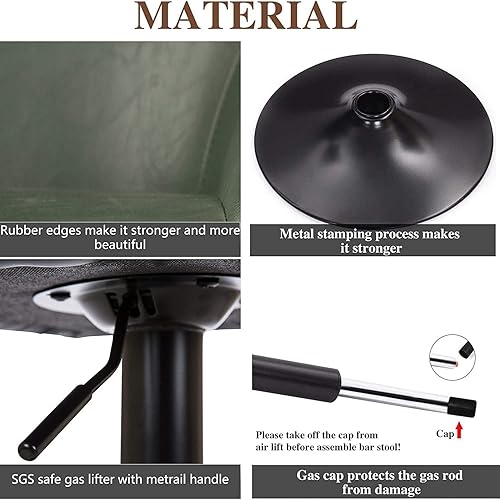 Miniatura 17 de Glitzhome Mid Century - Juego de 2 taburetes de bar ajustables de cuero giratorio vintage con respaldo y reposapiés, taburetes de bar modernos de