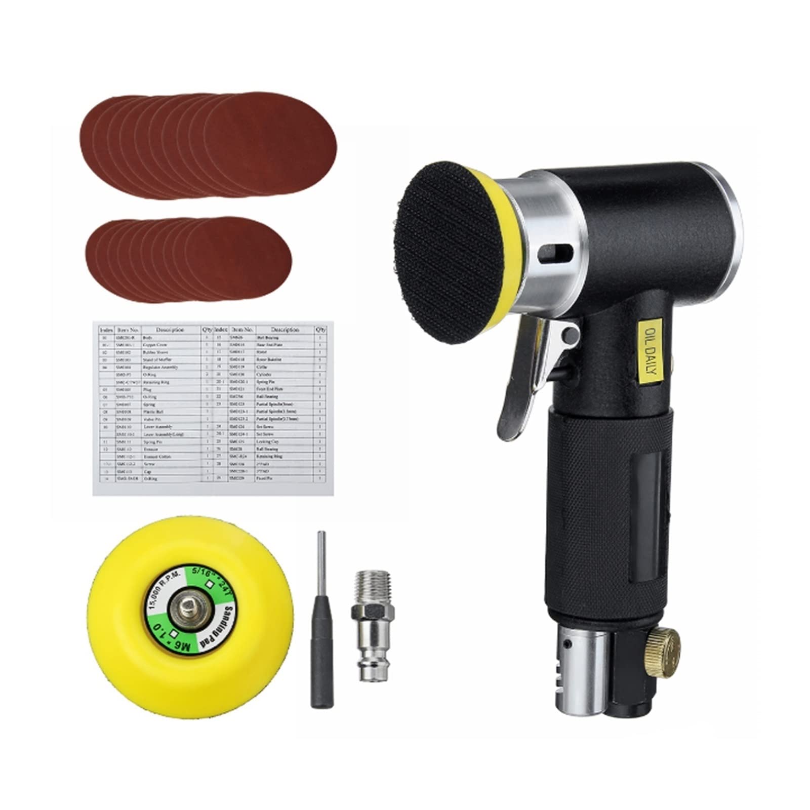 LNHHG Handheld Air Sander Mini Pneumatic 1inch/2inch/3inch Grinding Machine Set For Car Polishing High Speed Powered Polisher Tool(SET B)