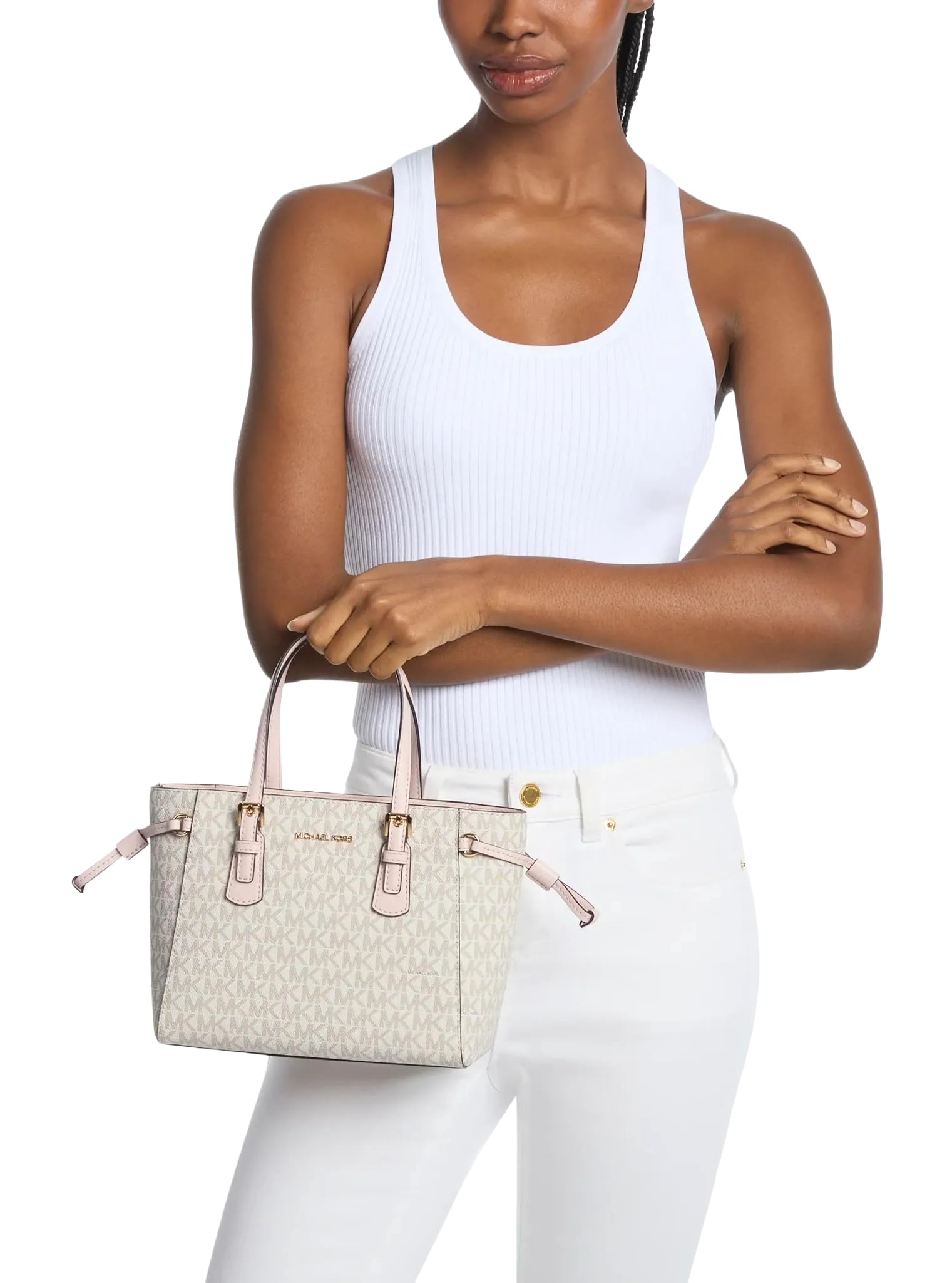 Michael Kors Voyager Extra-Small Signature Logo Convertible Crossbody Bag Powder Blush Multi