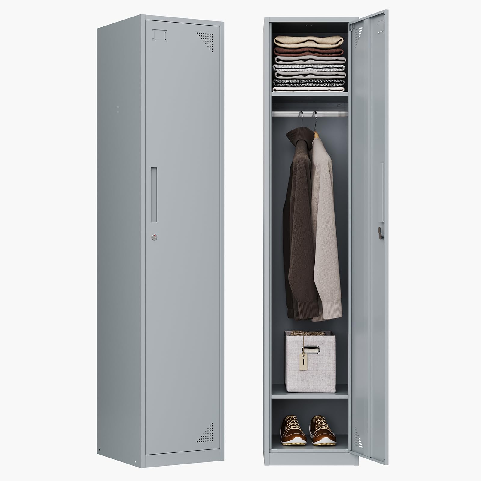 Letaya Metal Locker for Employees,71" Tall Steel Storage Cabinet with 1 Door Lock for School Office Gym Home Staff (1 Door -Gray)