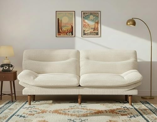 Sofá cama futón de 66 pulgadas, futón 3 en 1 con respaldo y reposabrazos ajustables, sofá cama convertible de pana, reclinable plegable con cojín