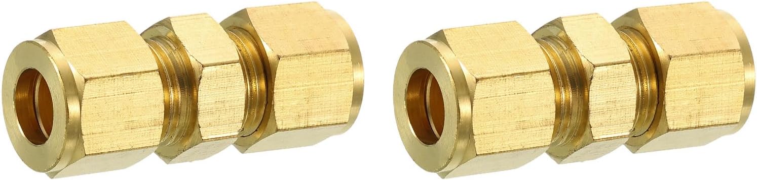 uxcell 2Pcs Brass Compression Tube Fitting, 12mm Tube OD Connector, NPT Thread Compression Union Connectors & Compression Sleeves Ferrules, Brass Straight Coupling Adapter