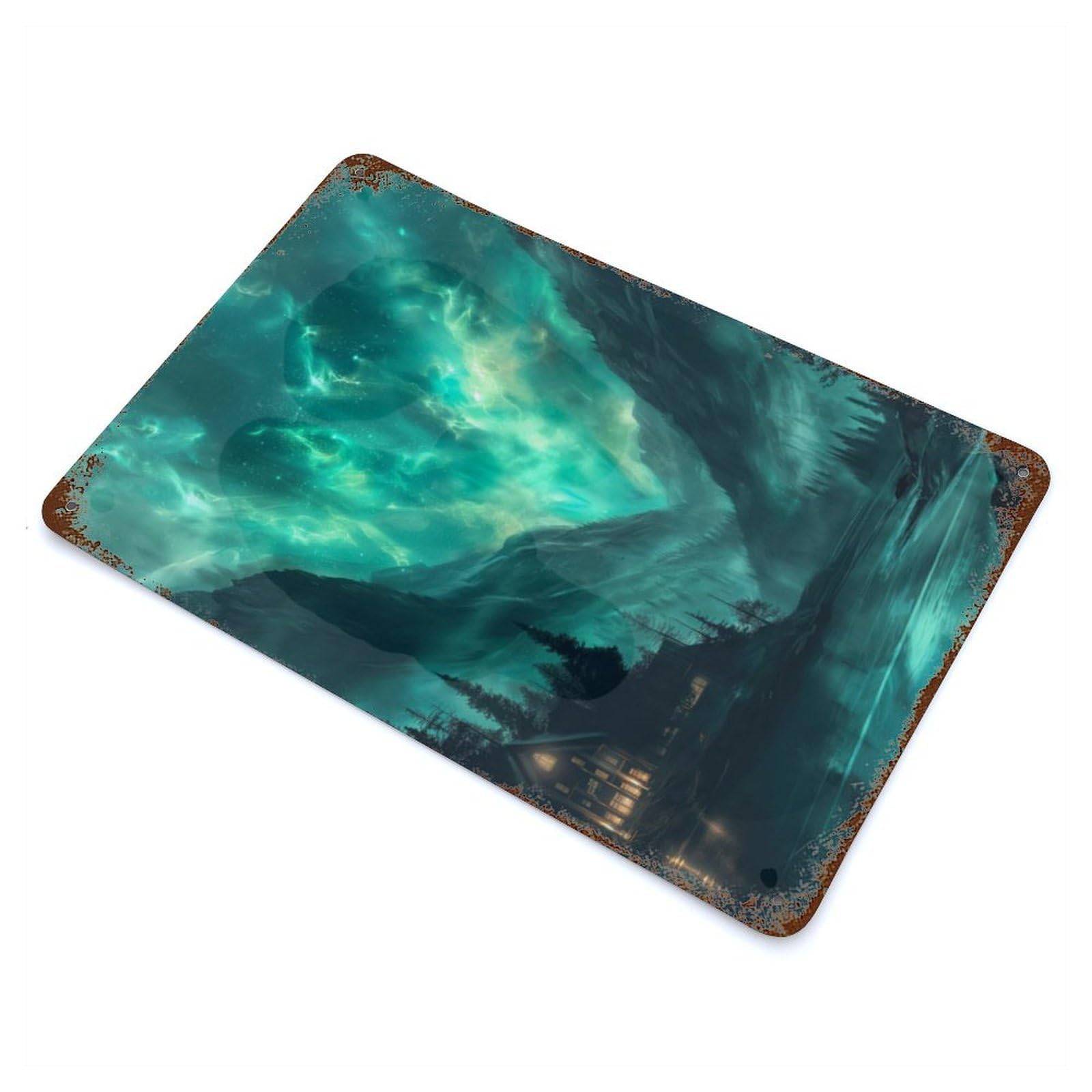 Nordic Nature Aurora Vintage Rust Metal Sign 11.8"x7.9", for Basement, Hobby Room And Garage Decor, Farmhouse Wall Decor