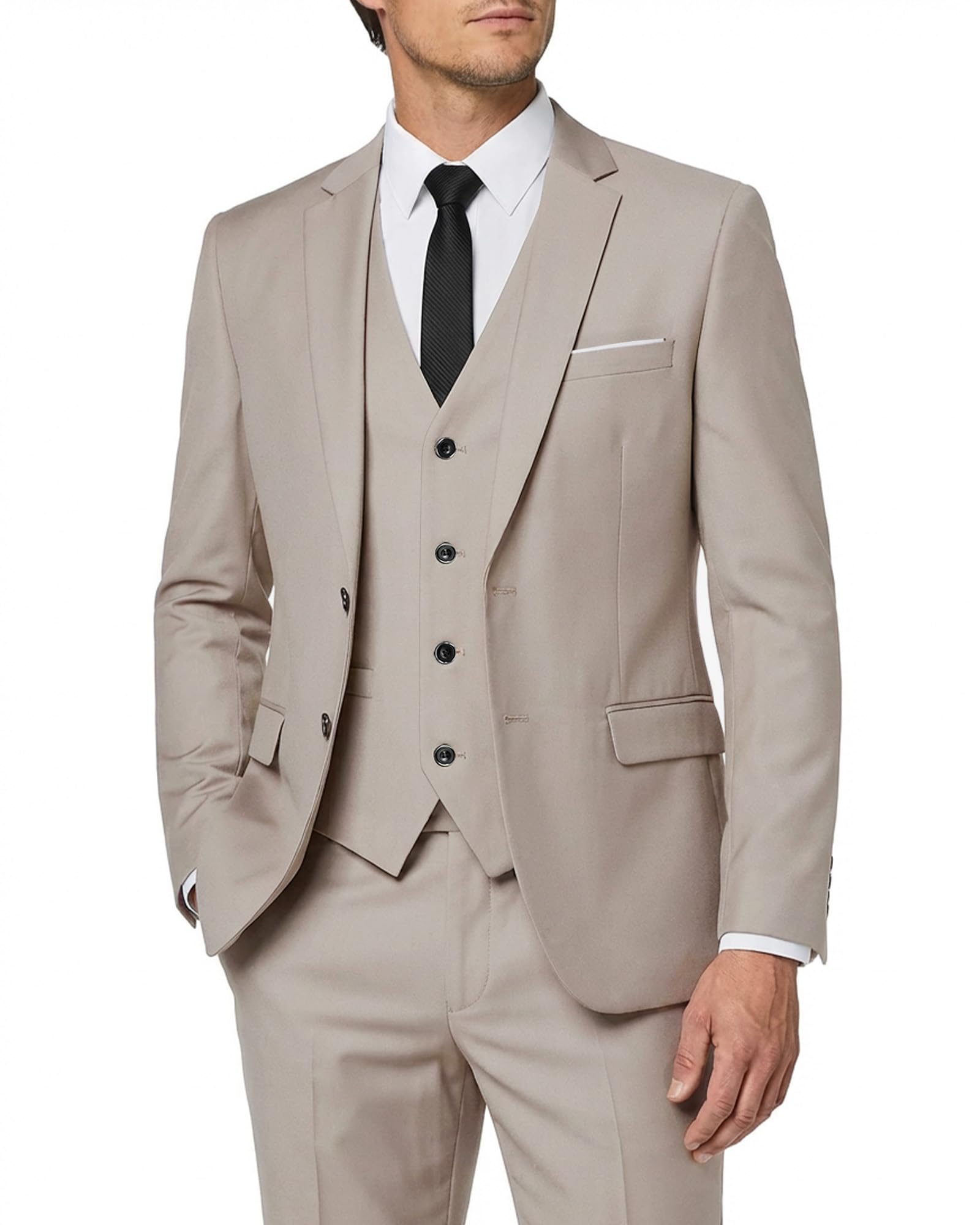 MY'S Men's 3 Piece Slim Fit Suit Set with Tie, 2 Button Blazer Jacket Vest & Pants, Business Wedding Party Prom Suit for Men