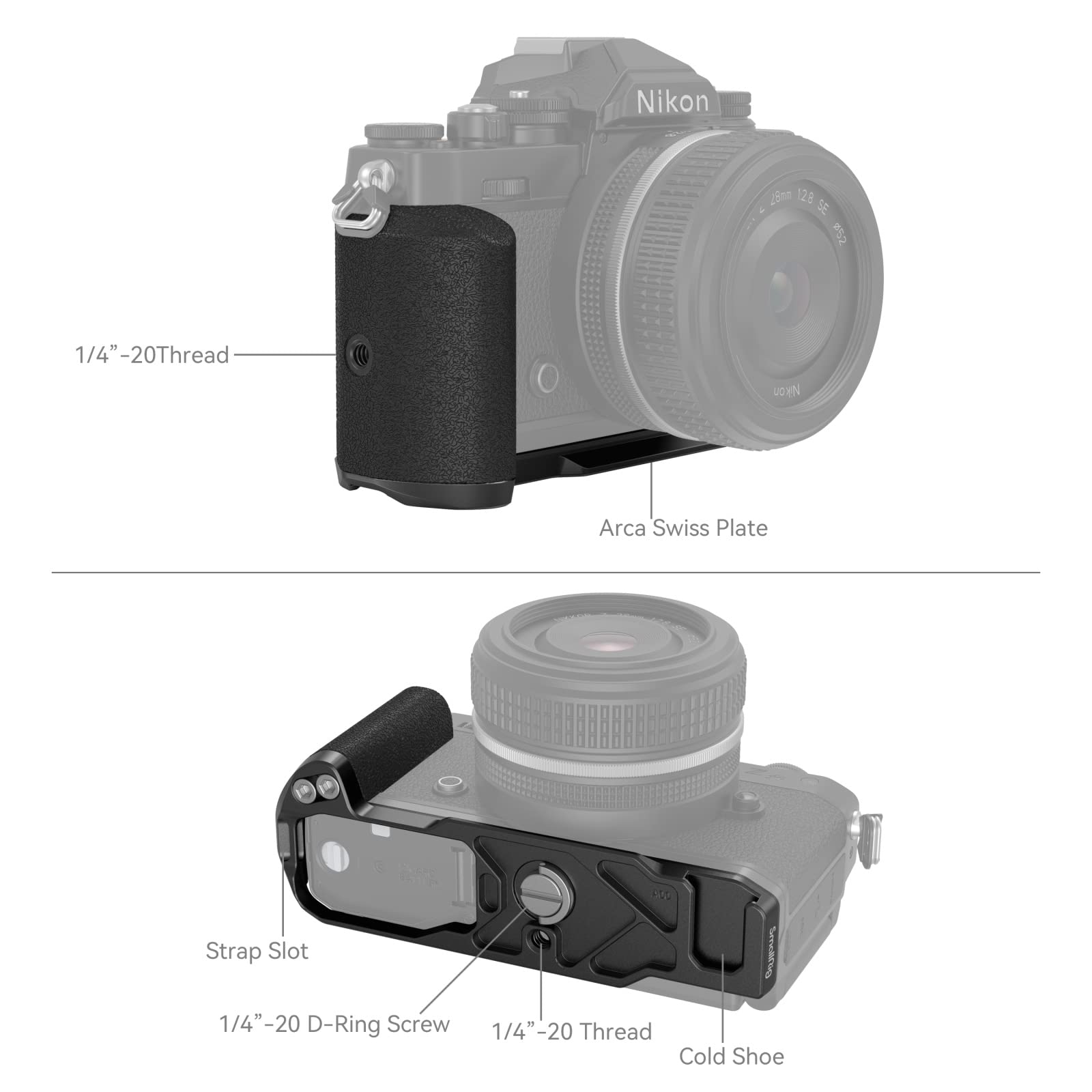 SMALLRIG Handgrip L-Shape Grip Aparatu dla Nikon Z fc, uchwyt boczny w stylu retro z gwintowanym otworem 1/4"-20, zimna stopka, płytka szybkiego uwalniania dla Arca, lekki i wygodny (czarny) - 4263