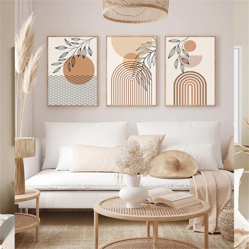 WBYZAC Art Prints-Boho Light Colour Block Canvas Painting Nordic Lines Wall Art Leaves Wall Art Home Living Bedroom Kitchen Room Decoration Artwork-50 * 60cm*3PCS (No Frame)