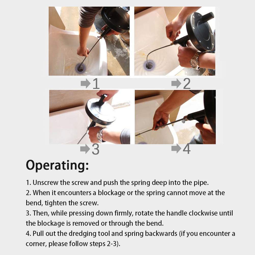 WOOXGEHM Drain Snake, 16.4Ft Spring Steel Pipe Drain Cleaner for Sewer, Bathtub Drain, Bathroom Drain, Stall Shower Drain, Kitchen Sink, Downspouts