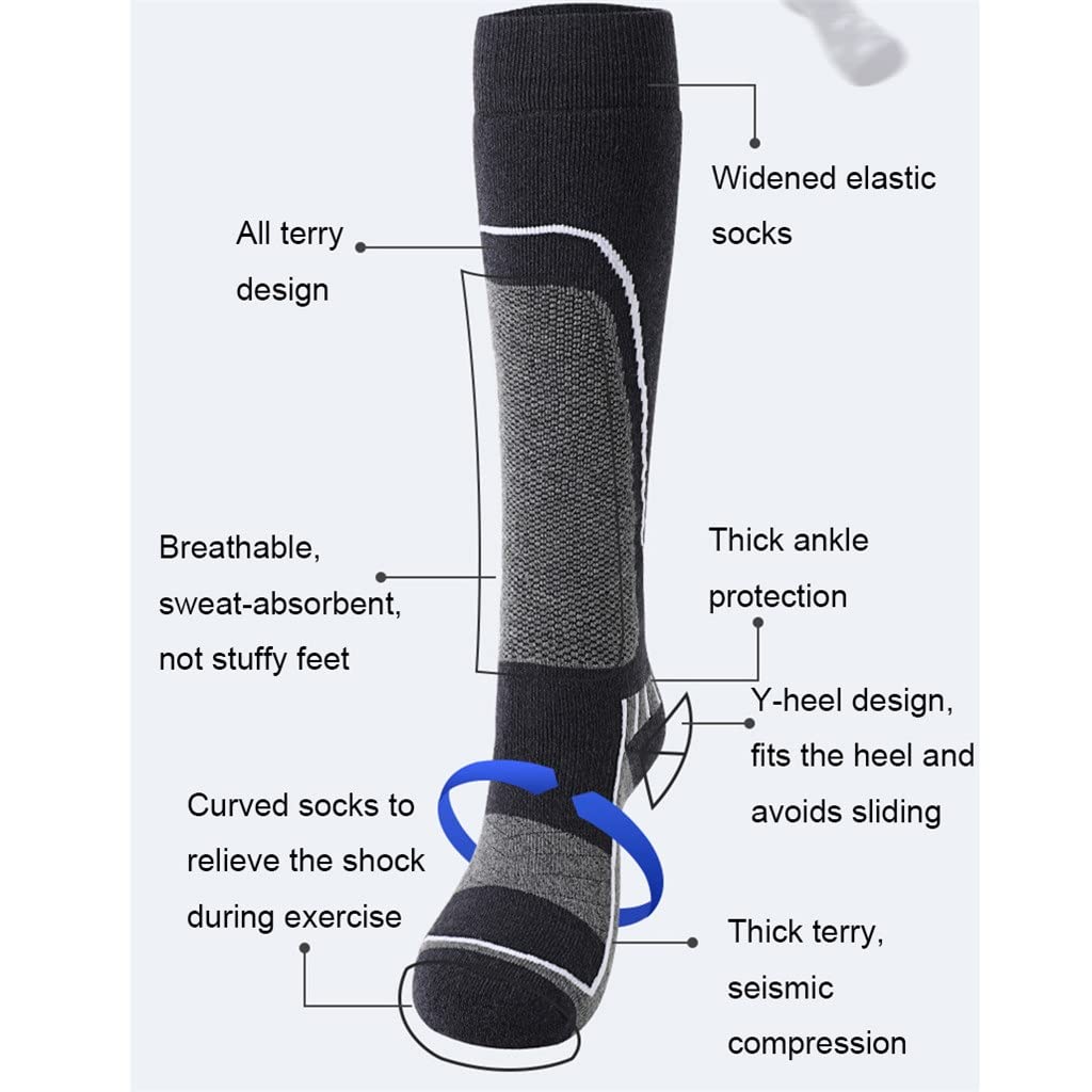 1 Paar Skisocken, Wolle, dick, thermisch, kniehoch, Winter, Snowboard, Sportsocken, Outdoor-Wandersocken (EU 35–39))