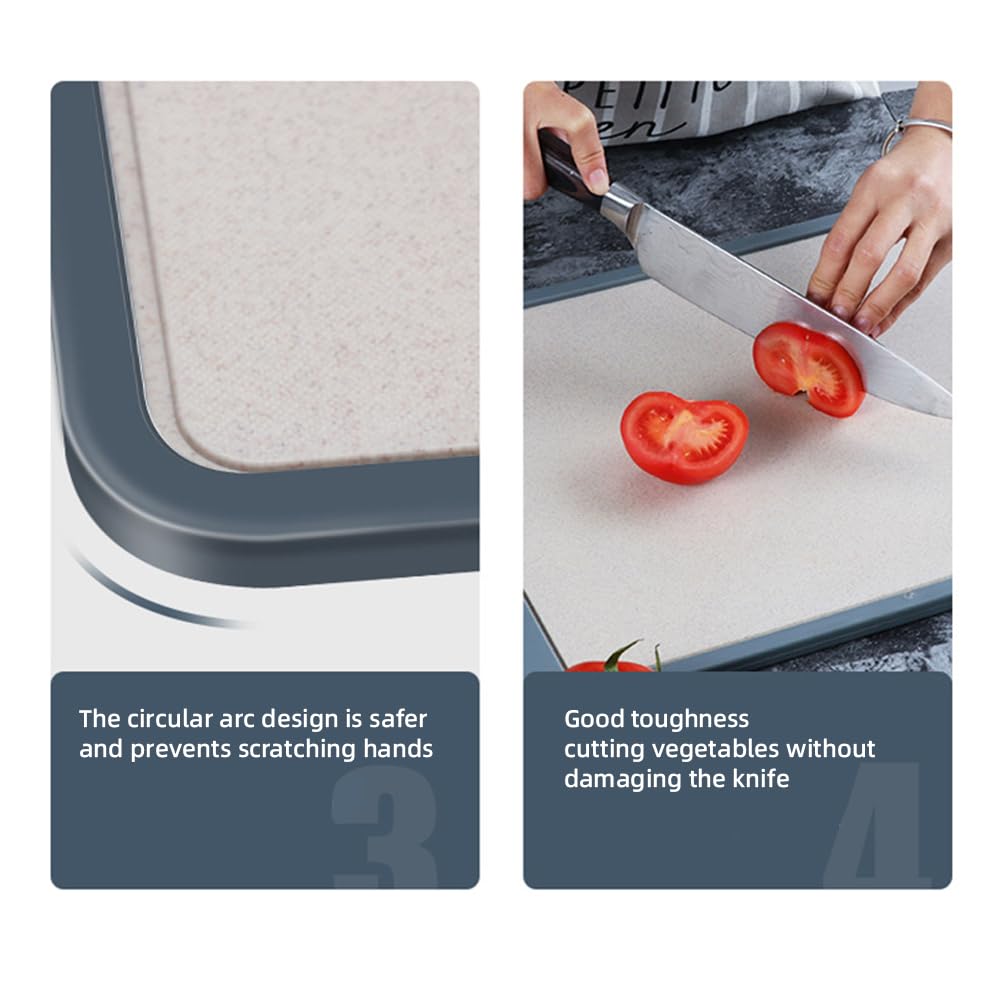 Tagliere double-face con manico, tagliere in acciaio inox 304 per carne, frutti di mare e paglia di grano per frutta, verdura. Tagliere da cucina reversibile.