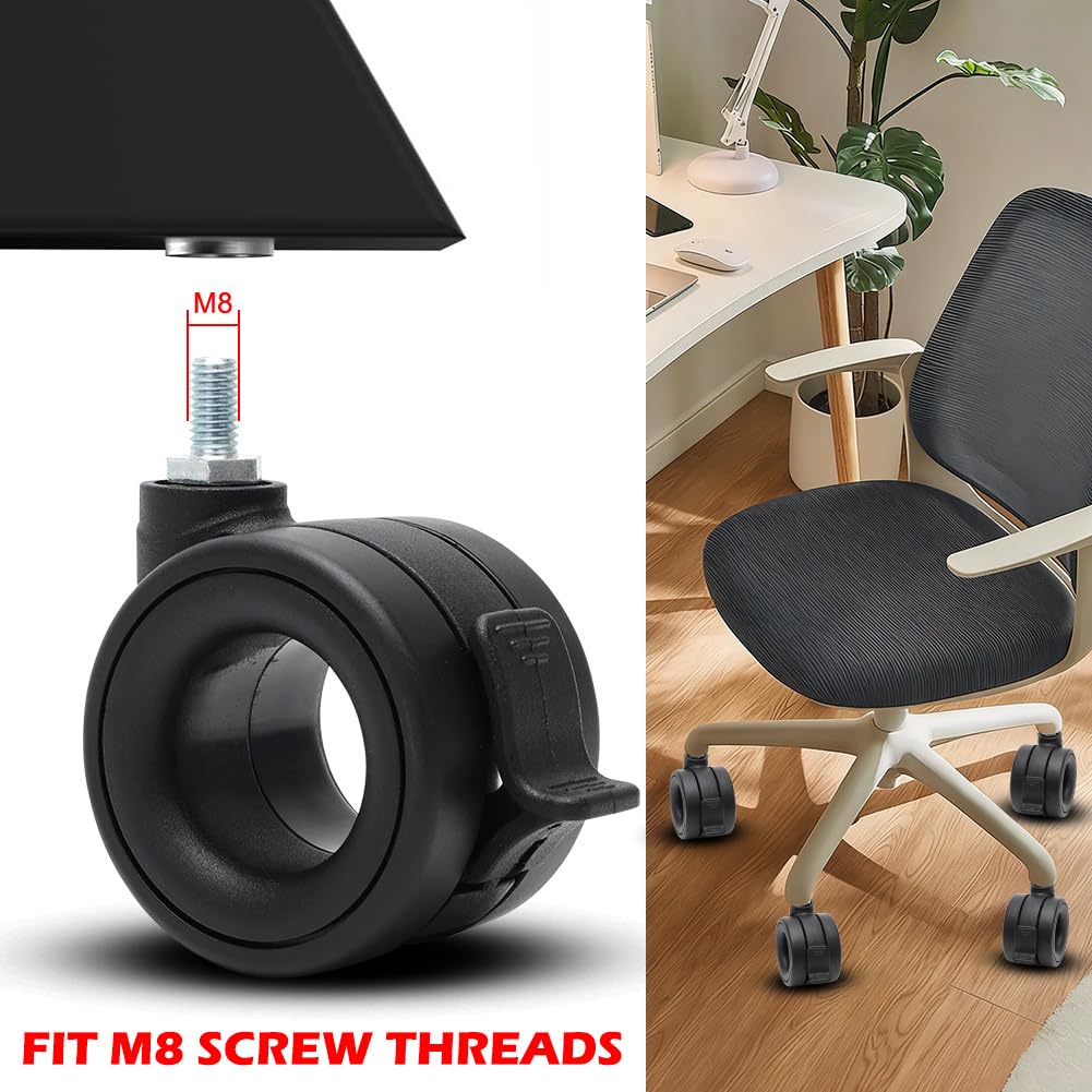 Juego de 4 ruedas para cargas pesadas, hasta 80 kg, ruedas giratorias con freno rosca M8, ruedas para muebles con freno, ruedas para muebles y cargas pesadas, ruedas giratorias para muebles y