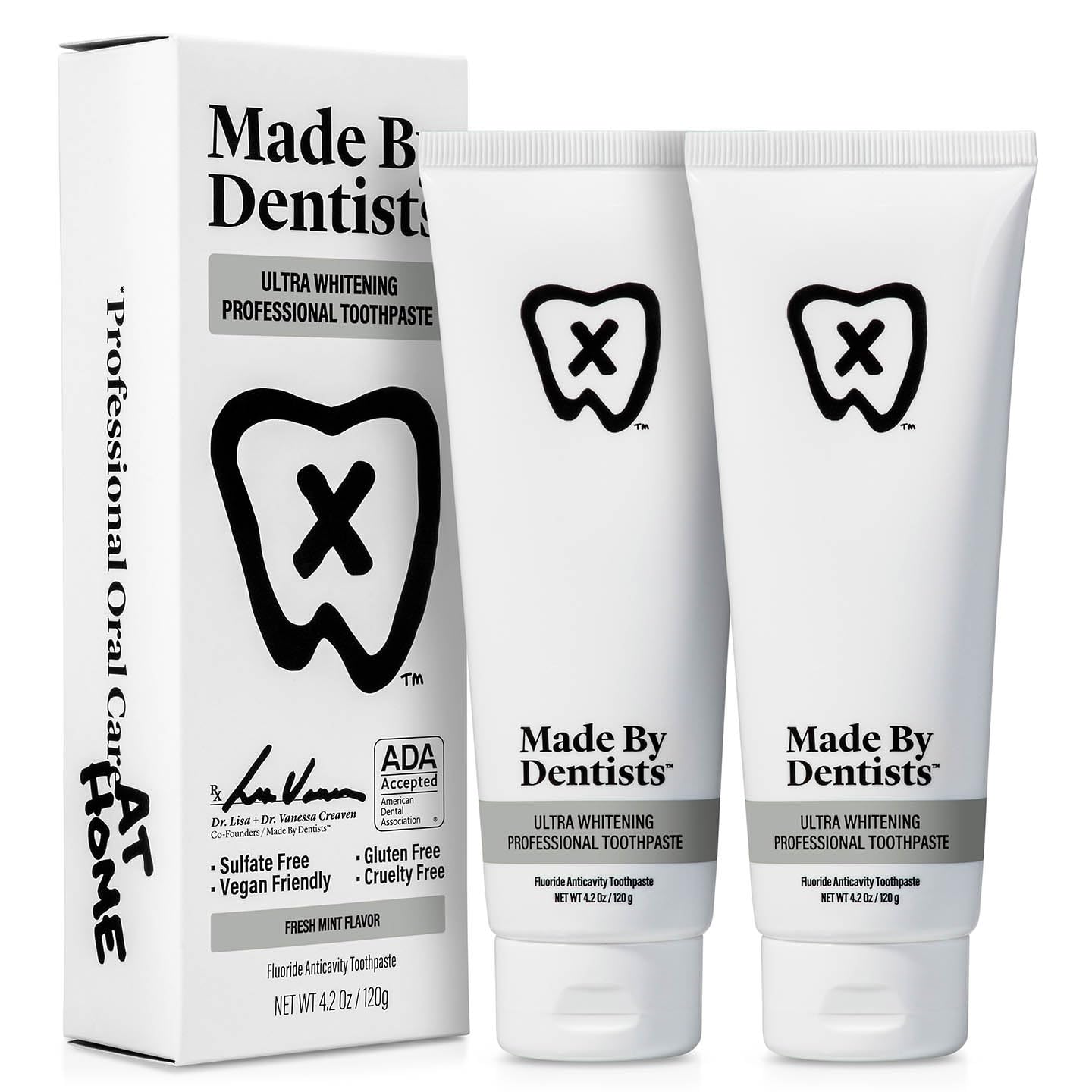 Professional Ultra Whitening Toothpaste - 2 Pack - Sensitive Teeth Whitening Toothpaste with Sodium Fluoride & Hydrogen Peroxide, ADA Approved, Vegan, 2 x 4.2oz
