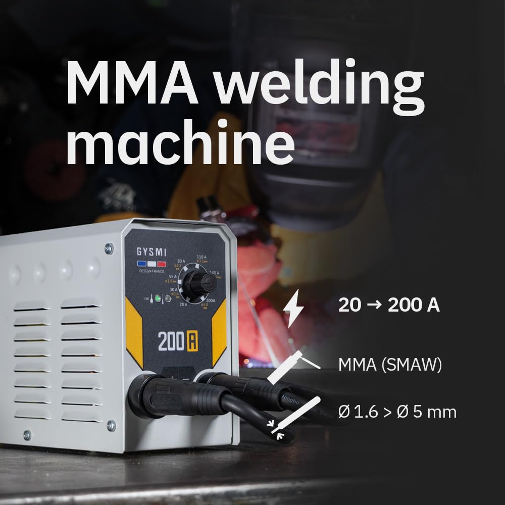 GYS, GYSMI 200A, estación de soldadura de electrodo recubierto 200A monofásico 230V (MMA), arco fuerza, antisticking, Hot Start, Con portaelectrodos, Cable de masa