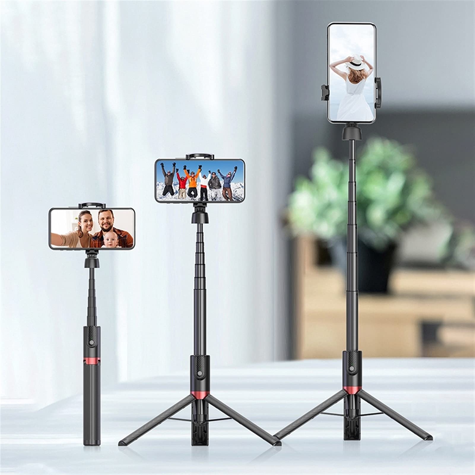 SCRUBY Selfie Stick 130 cm zintegrowany statyw do selfie stick pilot Bluetooth dla twórców filmów YouTube i studia makijażu na żywo