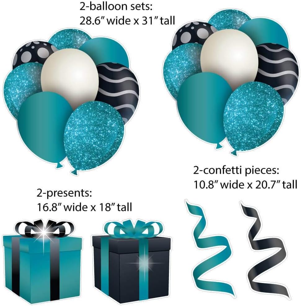 VictoryStore Yard Decorations Dripping Glitter Sparkle Birthday Flair Outdoor Yard Signs Package, 12pcs (Teal Sparkle 18862)